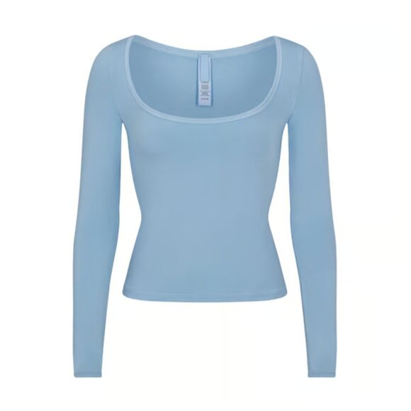 SKIMS New Vintage Scoop Long Sleeve T-Shirt - Iris Blue Size L - Picture 2 of 5